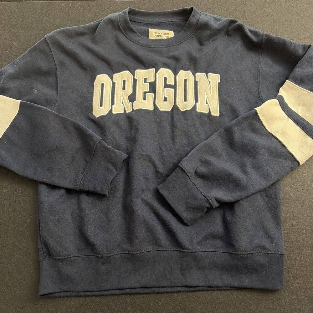 Vtg Oregon Sweatshirt Men's Sz XL Navy Blue Embroidered New York Popular Airport